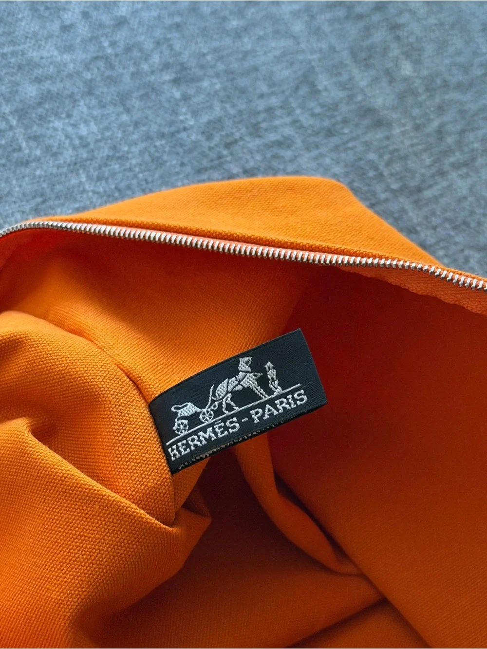 Hermès Orange Cotton Zip Closure Pouch / Toiletry / Make-up Bag